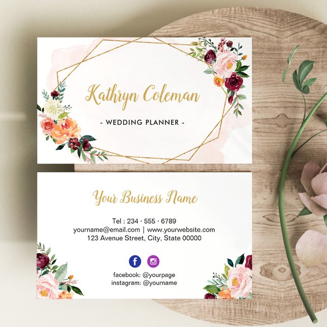 Watercolor Bloom Floral Modern Geometric Frame Business Card (Creator Uploaded)