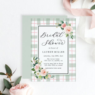 Watercolor Bloom Pastel Plaid Bridal Shower Invitation