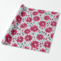 Watercolor Bloom Red Flowers Wrapping Paper