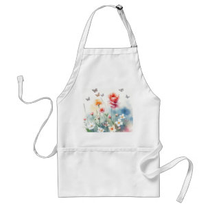 Watercolor Blooming Garden with Butterflies Standard Apron