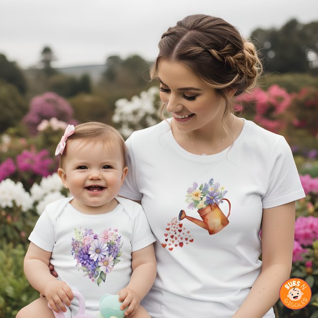 Watercolor Blooming Heart Floral Matching Outfit Baby Bodysuit (Creator Uploaded)