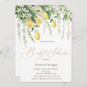  Watercolor Blooming Lemons Baby Shower Invitation