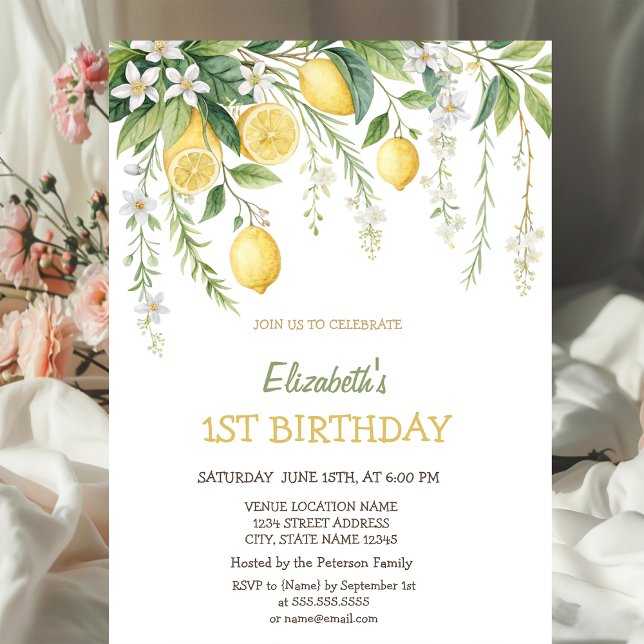 Watercolor Blooming Lemons Birthday  Invitation (Creator Uploaded)
