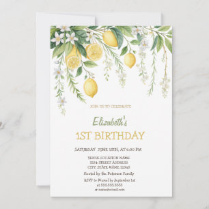 Watercolor Blooming Lemons Birthday Invitation