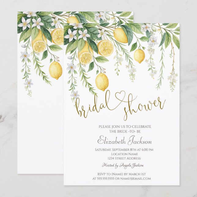  Watercolor Blooming Lemons Bridal Shower  Invitation (Front/Back)