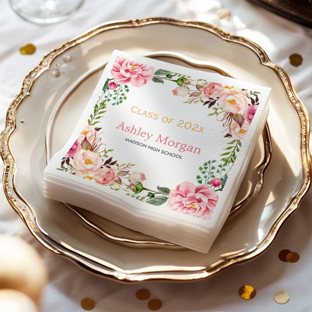 Watercolor Blooms Floral Graduation Celebrations Napkin (Creator Uploaded)