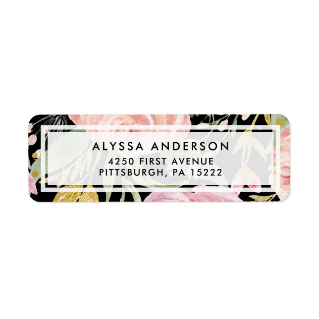 Watercolor Blooms | Pink and Gold Floral on Black (Front)