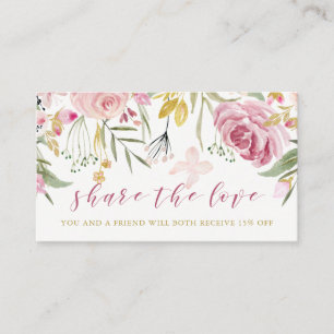 Watercolor Blooms   Pink and Gold Floral Referral Card
