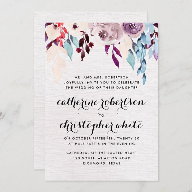 Watercolor Blooms Wedding Invitation (Front/Back)