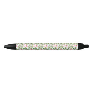 Watercolor Blossom Branch Floral Pattern Black Ink Pen