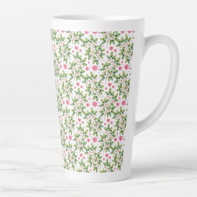 Watercolor Blossom Branch Floral Pattern Latte Mug (Right)