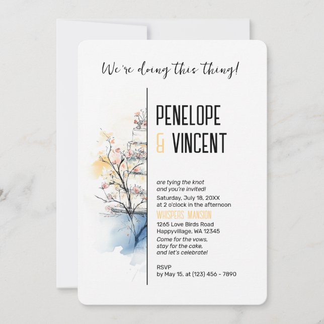 Watercolor Blossom Cake Invitation (Front)