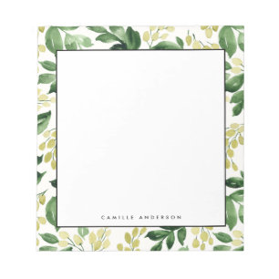 Watercolor Blossom Leaves Pattern Personalised Notepad