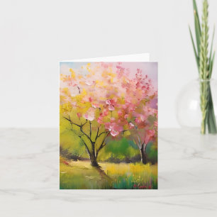 Watercolor blossoming trees customisable card