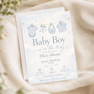 Watercolor Blue A Sweet Baby Boy Shower Elegant Invitation