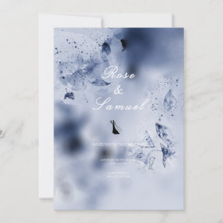 Watercolor Blue Aesthetic Wedding Invitation