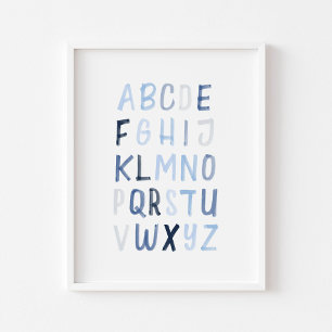 Watercolor blue Alphabet poster