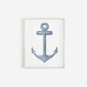 Watercolor blue anchor print