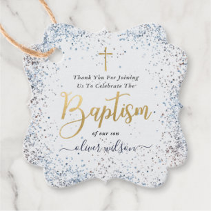Watercolor Blue And Gold Boy Baptism Thank You Favour Tags