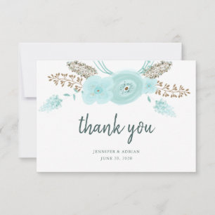 Watercolor Blue and Gold Floral Wedding Thank You Card