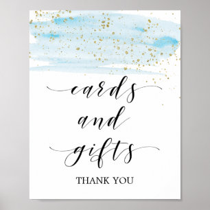 Watercolor Blue and Gold Sparkle Cards & Gifts Poster