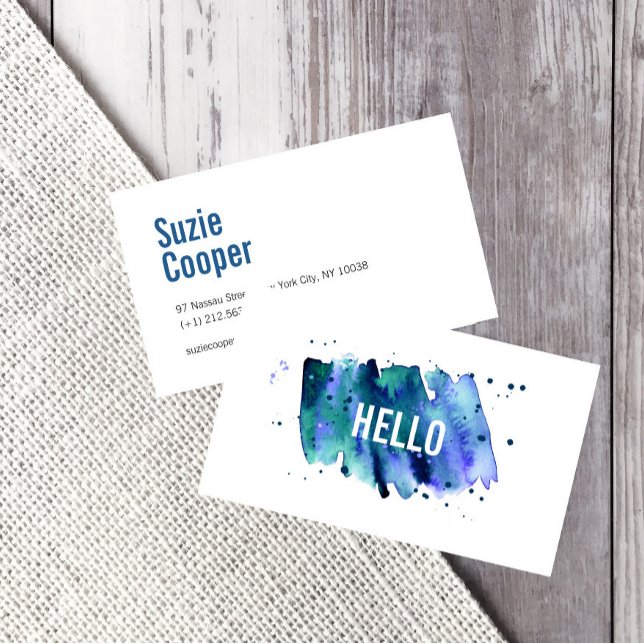 Watercolor Blue and Green Professional Business Card (Creator Uploaded)