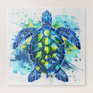 Watercolor Blue and Green Sea Turtle Jigsaw Puzzle