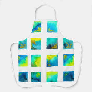 watercolor blue and green squares apron