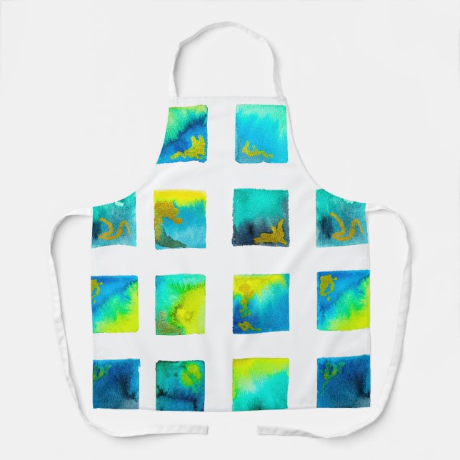 watercolor blue and green squares apron (Front)