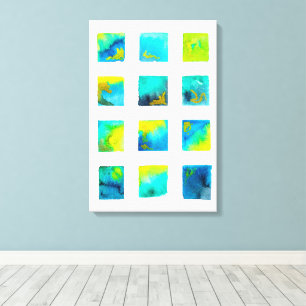 watercolor blue and green squares canvas print