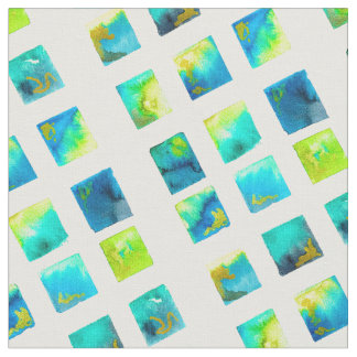 watercolor blue and green squares fabric
