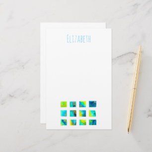 watercolor blue and green squares stationery