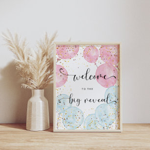 Watercolor Blue and Pink Gender Reveal Welcome  Poster