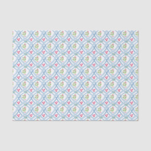 Watercolor Blue and Pink Ribbon & Holly Tissue Paper