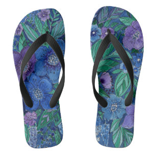 watercolor, blue and purple, anemones watercolor jandals