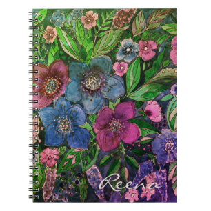 watercolor, blue and purple, anemones watercolor notebook