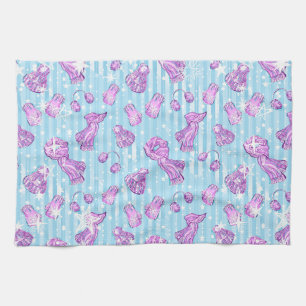 Watercolor Blue and Purple Cute Winter Accessories Tea Towel
