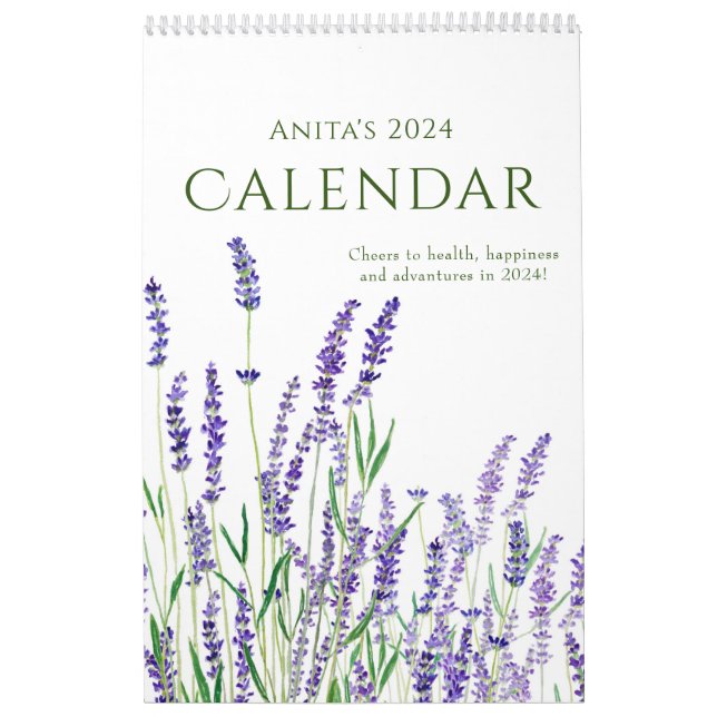 watercolor blue and purple floral calender 2024 calendar (Cover)