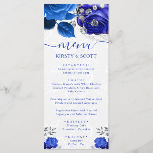 Watercolor Blue and Silver Flowers Wedding Menu