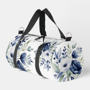 Watercolor Blue and White Floral Bouquet Accessor Duffle Bag