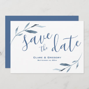 Watercolor Blue and White Floral Wedding Save The Date
