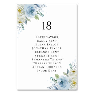 Watercolor Blue and White Floral Wedding Seating Table Number