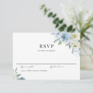 Watercolor Blue and White Flowers Garden Wedding RSVP Card