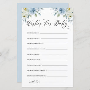 Watercolor Blue and White Flowers Wishes for Baby