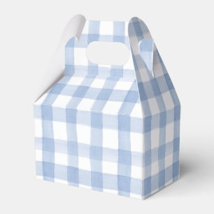 Watercolor Blue and White Gingham Crest Favour Box