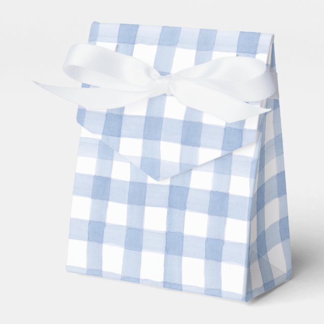 Watercolor Blue and White Gingham Favour Box (Front Side)