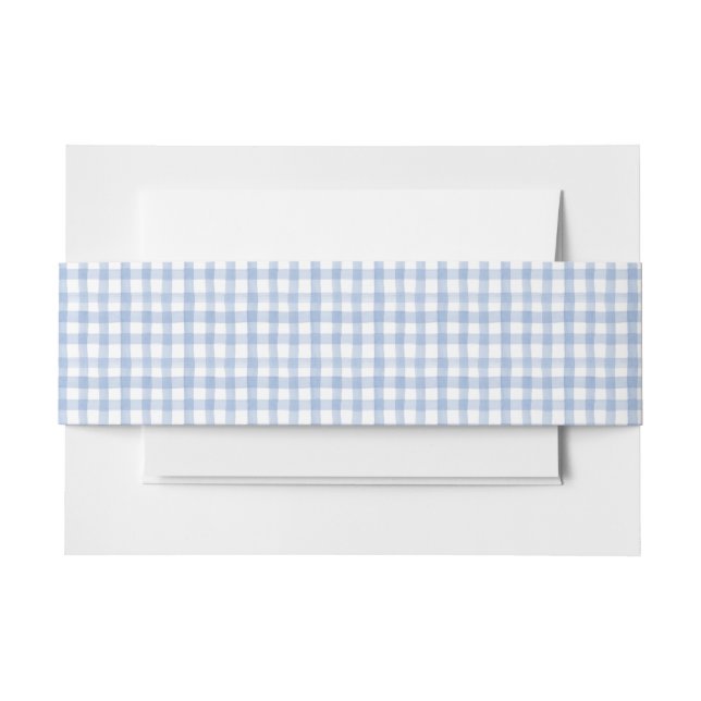 Watercolor Blue and White Gingham Invitation Belly Band (Front Example)
