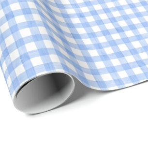Watercolor Blue and White Gingham Wrapping Paper