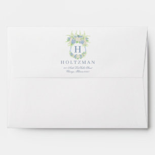 Watercolor Blue and White Hydrangea Crest Envelope