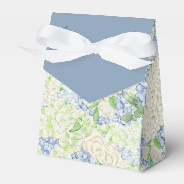Watercolor Blue and White Hydrangea Crest Favour Box (Front Side)